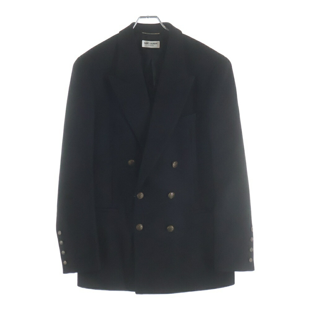 SAINT LAURENT PARIS(サンローランパリ) サイズ:48 シルク メタルボタン ダブルブレスト ミドルコート ブラック 707006 Y2F64【新古品/中古】【程度S】【カラーブラック】【オンライン限定商品】