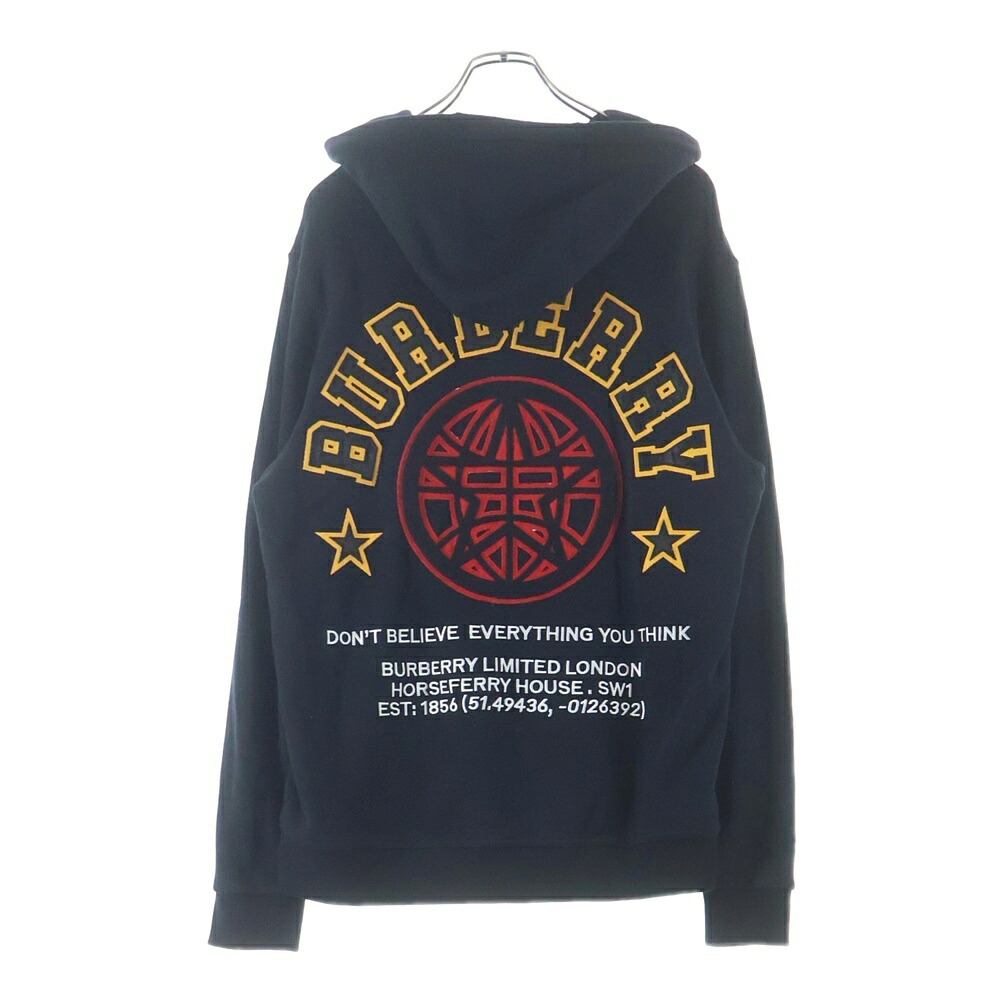 BURBERRY(バーバリー) サイズ:M Carson Varsity Aoolique cotton hoodie フロント刺繍 プルオーバー スウェットパーカー フーディー ブラック 8036911【中古】【程度B】【カラーブラック】【取扱店舗BRING大宮店】｜ブランド買取・販売　BRING 14,275円