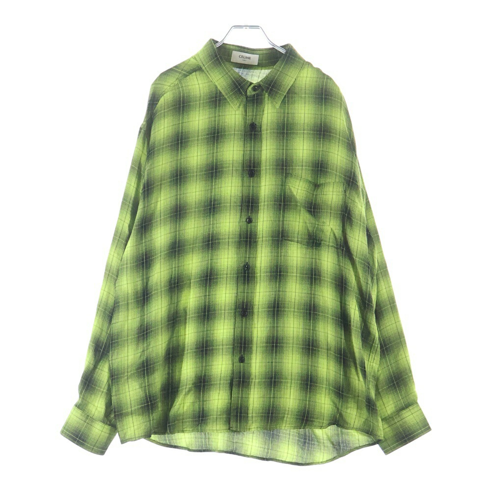 CELINE(セリーヌ) サイズ:41 レーヨンルーズフィット長袖チェックシャツ グリーン 2C486332S【中古】【程度B】【カラーグリーン】【取扱店舗新宿】