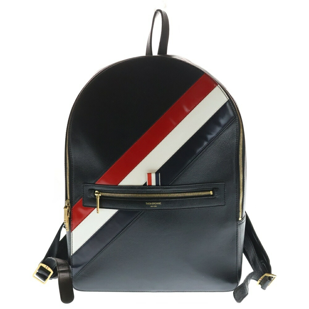 THOM BROWNE(トムブラウン) デイパック 背嚢 うしろ側容器に並べる 黒いこと なめし革 MAG067A-00198 ゴールド金具【中古】【度合いB】【色つや黒いこと】【取りまわしバス発着場BRING京都河原町店】