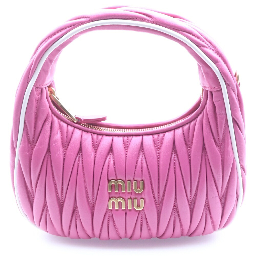 miumiu(ミュウミュウ) 大きさ:－ マテラッセ ワンダー ホーボーバッグ ハンドバック ショルダーバッグ 2WAY御徒面子 サクラ色 なめし革 5BC125 ゴールド金具【中古】【座標軸B】【色合いサクラ色】【取りまわしバス発着場BRING京都河原町店】