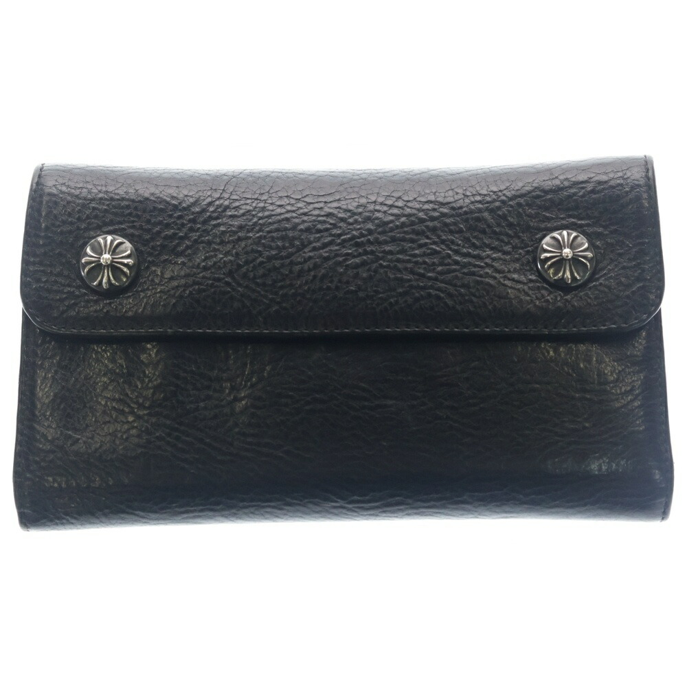 CHROME HEARTS(クロムハーツ) WAVE 縮くれる レザーウォレット 金入れ 黒いことBCA375【中古】【度合いA】【色つや黒いこと】【取りまわしバス発着場OneStyle原宿店】