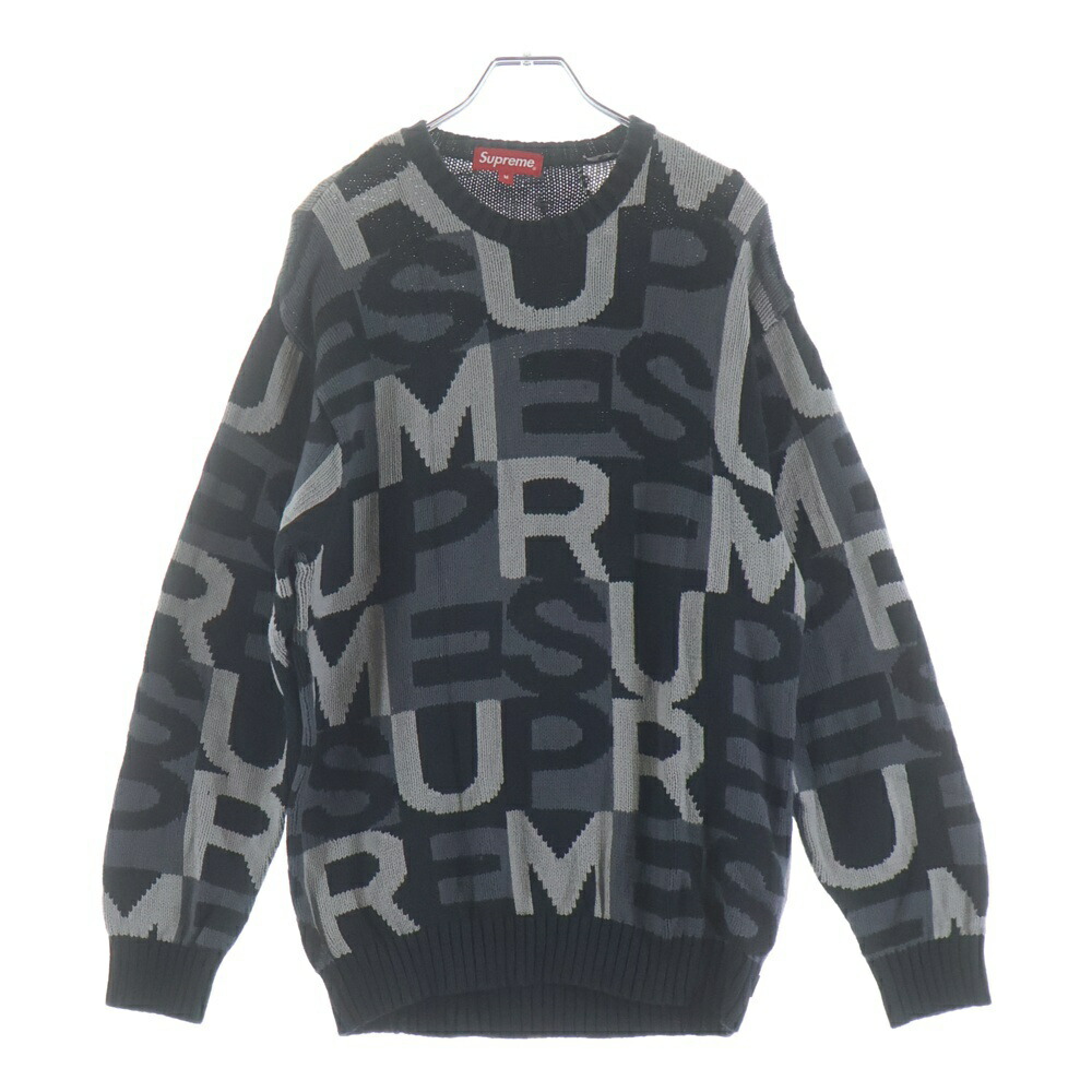 SUPREME(シュプリーム) サイズ:M 18AW Big Letters Sweater ビッグレター 総柄 ニット セーター ブラック/グレー【中古】【程度B】【カラーブラック】【取扱店舗BRING WASTE_NOT】|ブランド買取・販売 BRING
