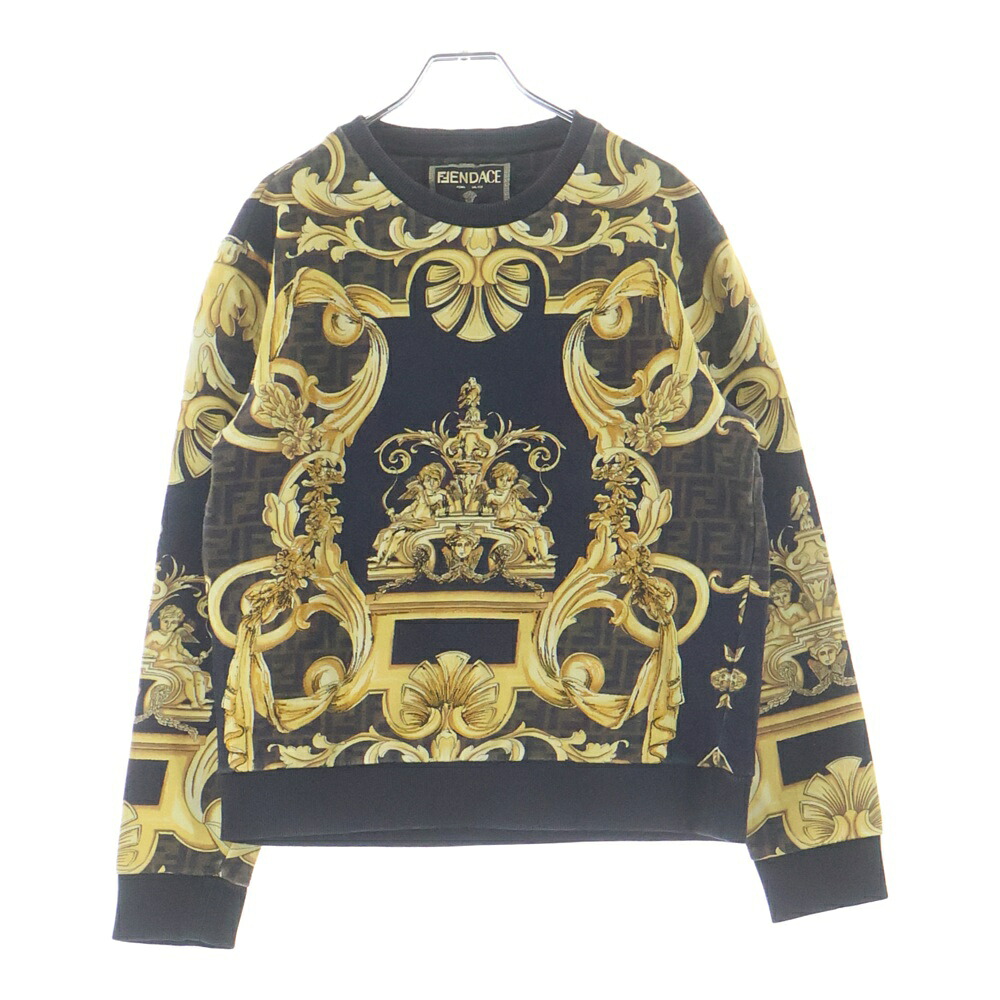 FENDI(フェンディ) サイズ:S ×VERSACE FENDACE ヴェルサーチ フェンダーチェ ズッカ メデューサ バロック総柄プリント クルーネック プルオーバー スウェット トレーナー FY0178 AKE1【中古】【程度B】【カラーブラウン】【オンライン限定商品】|ブランド買取・販売 BRING