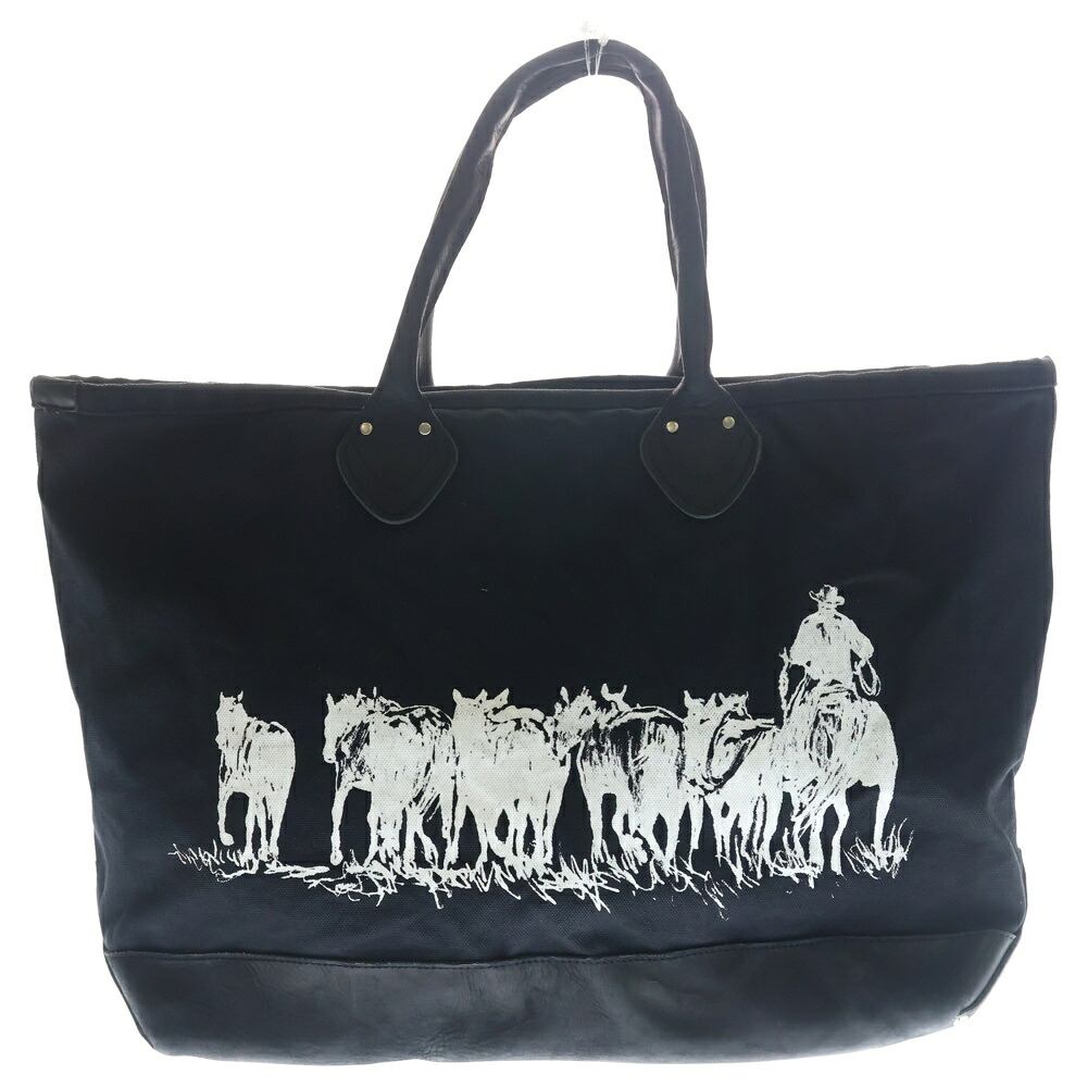 NEIGHBORHOOD(ネイバーフッド) 25AW NH X OOTD . TOTE BAG 両面刷り上げる なめし革うつり変わり 綿織物帆布 トートバッグ 黒いこと 252TQODN-CG01【中古】【座標軸B】【色つや黒いこと】【取りまわしバス発着場BRING福岡天神店】