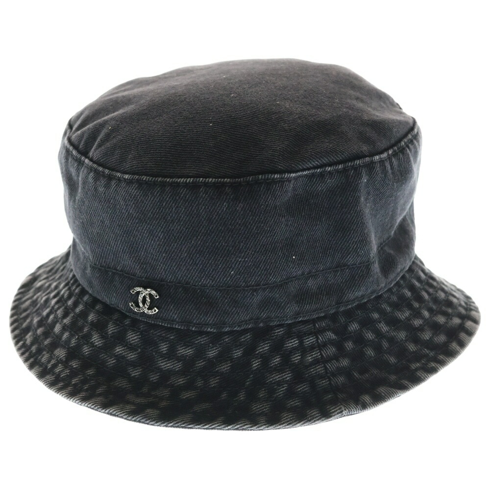 CHANEL(シャネル) 大きさ:L ココマーク ウォッシュ工業 デニムバケットハット 黒いこと【中古】【度合いB】【色つや黒いこと】【取りまわしバス発着場BRING福岡天神店】