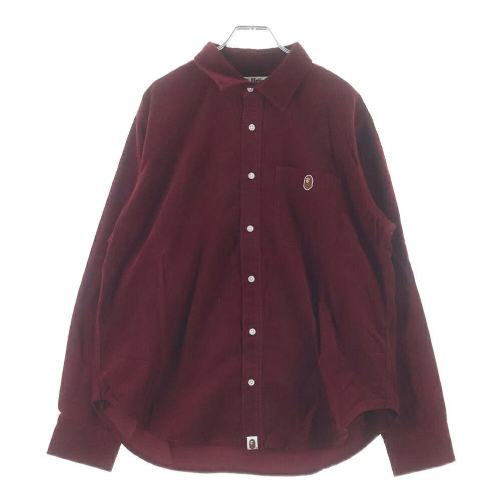 A BATHING APE(アベイシングエイプ) 大きさ:L Ape Head Corduroy Shirt エイプヘッド コール天長袖プルオーバー バーガンディー 001SHJ801009M【中古】【座標軸B】【色合い赤いこと】【取りまわしバス発着場BRING THRIFT CLOSET 幕張店】