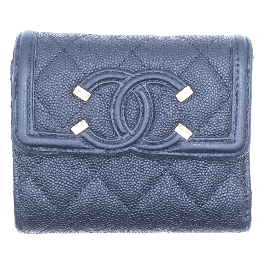 CHANEL(シャネル) キャビアスキン ココマーク フィリグリーコンパクトウォレット 三つ折り財布 ブラック AP0375【中古】【程度A】【カラーブラック】【取扱店舗原宿】|ブランド買取・販売 BRING