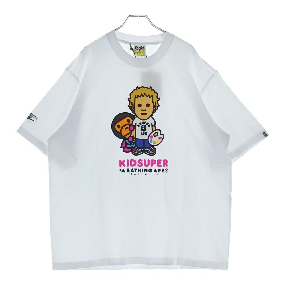 A BATHING APE(アベイシングエイプ) 大きさ:L ×KidSuper MILO GRAPHIC TEE ちびっ子百貨店 ミログラフィック 半袖プルオーバー カットソー 白いこと 0ZXTEM07101XO【新古品/中古】【座標軸S】【色合い白いこと】【取りまわしバス発着場BRING廟堂店】