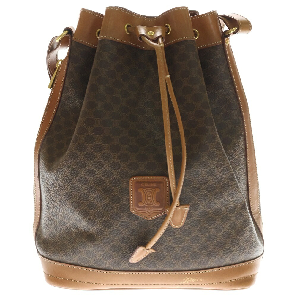 CELINE(セリーヌ) マカダム柄 PVC なめし革 合切袋 壱ショルダーバッグ ゴールド金具 赤銅色【中古】【座標軸B】【色合い赤銅色】【オンライン制限事項商いもの】