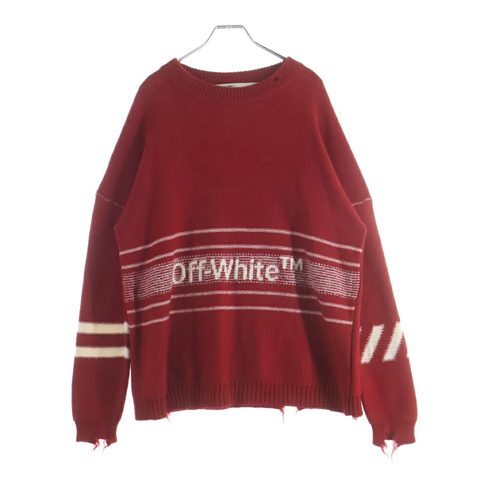 OFF-WHITE(象牙色) 大きさ:S 19AW Wool Knit Sweater 不都合産業 クルーネックウールニットセーター 赤いこと OMHE016E19A28002【中古】【座標軸A】【色合い赤いこと】【取りまわしバス発着場BRING京都河原町店】