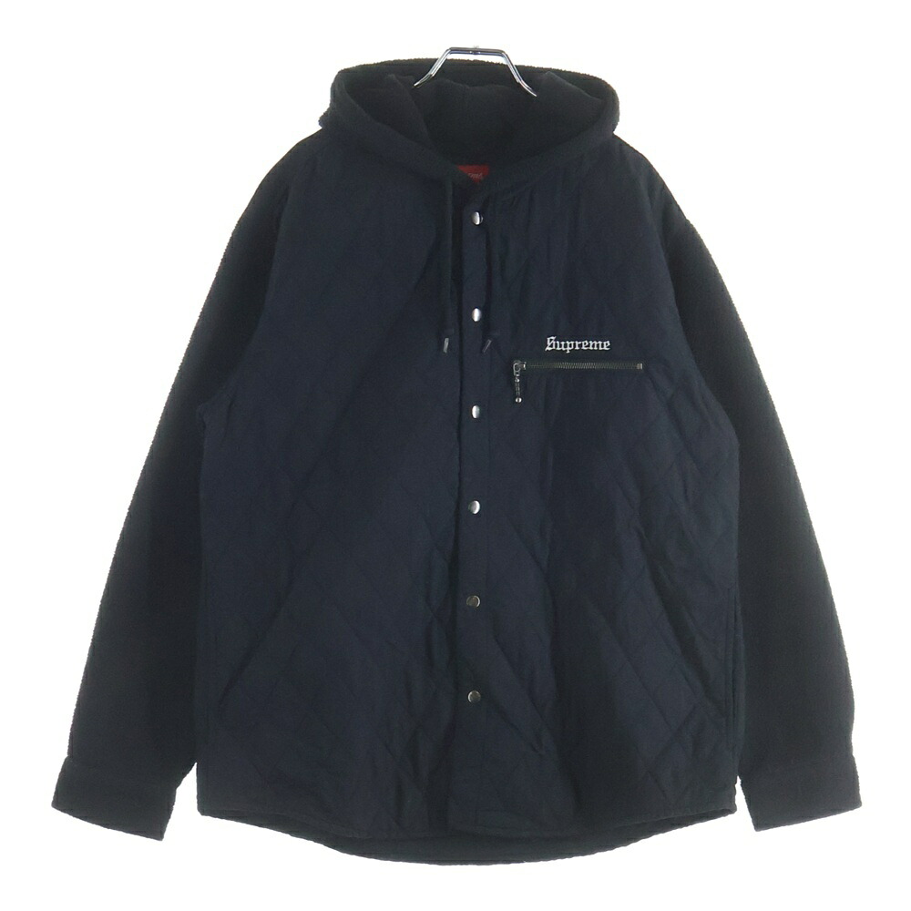 SUPREME(シュプリーム) 大きさ:M 17AW Hooded Fleece Nylon Shirt ナイロンうつり変わり フリースキルティングジャケット フーディー 黒いこと【中古】【座標軸A】【色合い黒いこと】【取りまわしバス発着場原宿】