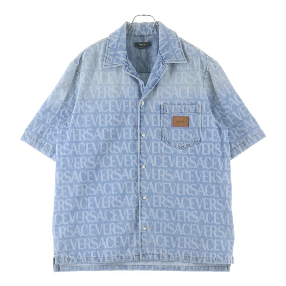 VERSACE(ヴェルサーチ) サイズ:52 バロッコシー柄 オールオーバー デニムシャツ インディゴ 1007836【中古】【程度B】【カラーブルー】【オンライン限定商品】
