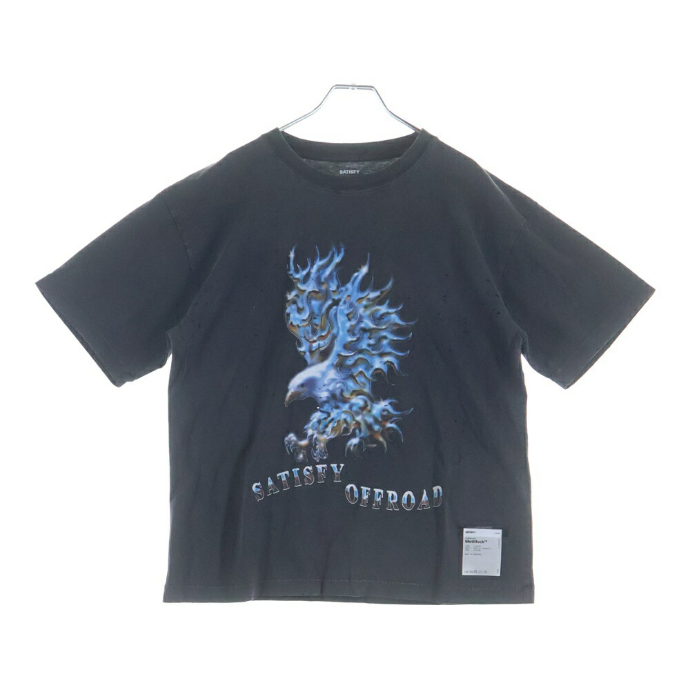 NO BRAND(ノーブランド) サイズ:S SATISFY サティスファイ MothTech T-Shirt モステック フロントグラフィックプリント クルーネック半袖Tシャツ カットソー ブラック 11006-00A15【新古品/中古】【程度S】【カラーブラック】【オンライン限定商品】