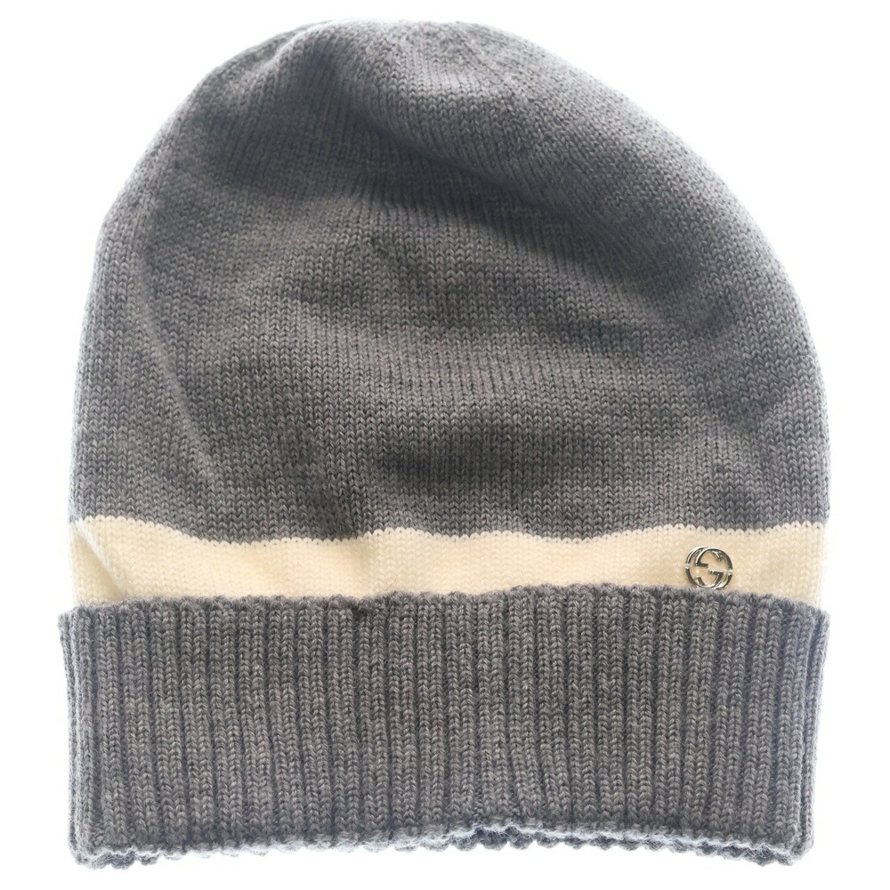 GUCCI(グッチ) サイズ:M ダブルG ニット帽 グレー&times;ホワイト 494598【中古】【程度B】【カラーグレー】【オンライン限定商品】｜ブランド買取・販売　BRING