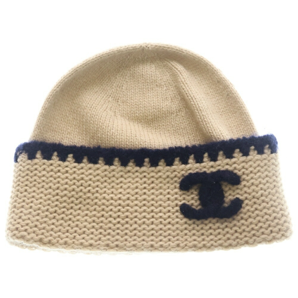 CHANEL(シャネル) 23AW ココマーク カシミヤ 地絹 編み物帽 ビーニー ベージュ【中古】【度合いB】【色つやベージュ】【取りまわしバス発着場原宿】