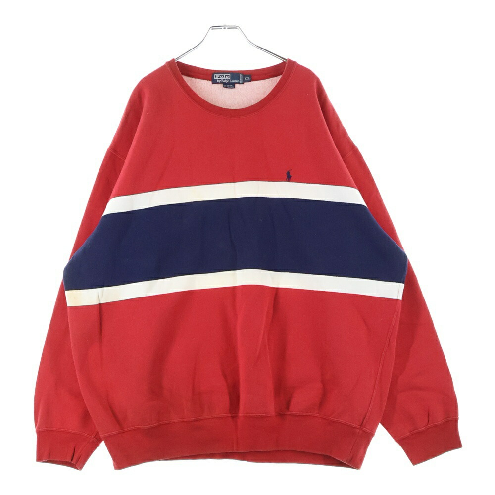 POLO RALPH LAUREN(ポロラルフローレン) 大きさ:XL 90s POLO GOLF ポロゴルフ USラルフ スモールポニー トリコロール 労働者の一団素っ首 スウェットトレーナー 赤いこと【中古】【座標軸B】【色つや赤いこと】【オンライン押さえる商いもの】