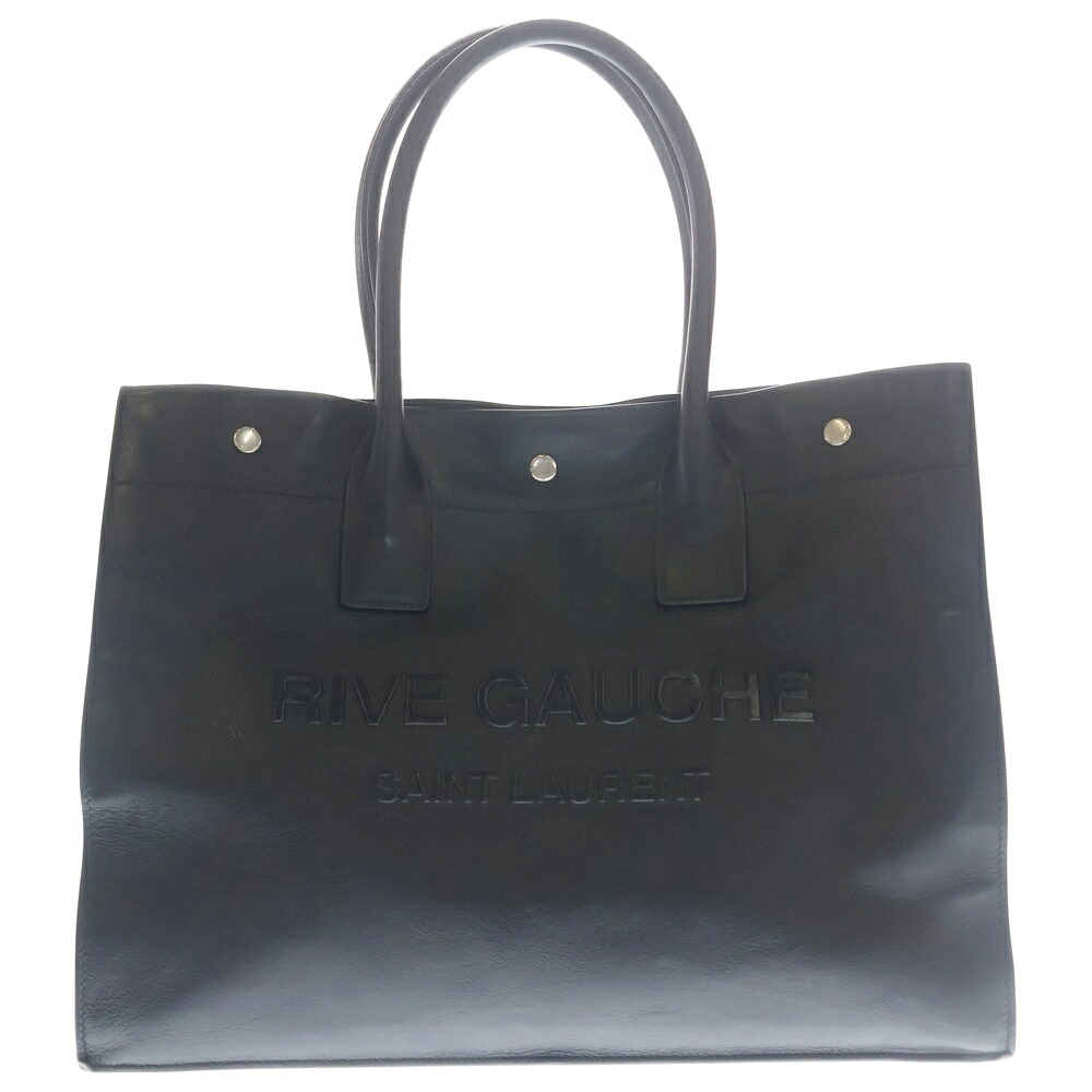 YVES SAINT LAURENT(イヴサンローラン) リブゴーシュ トートバッグ ハンドバック 黒いこと なめし革 しろがね色金具【中古】【度合いB】【色つや黒いこと】【取りまわしバス発着場BRING福岡天神店】