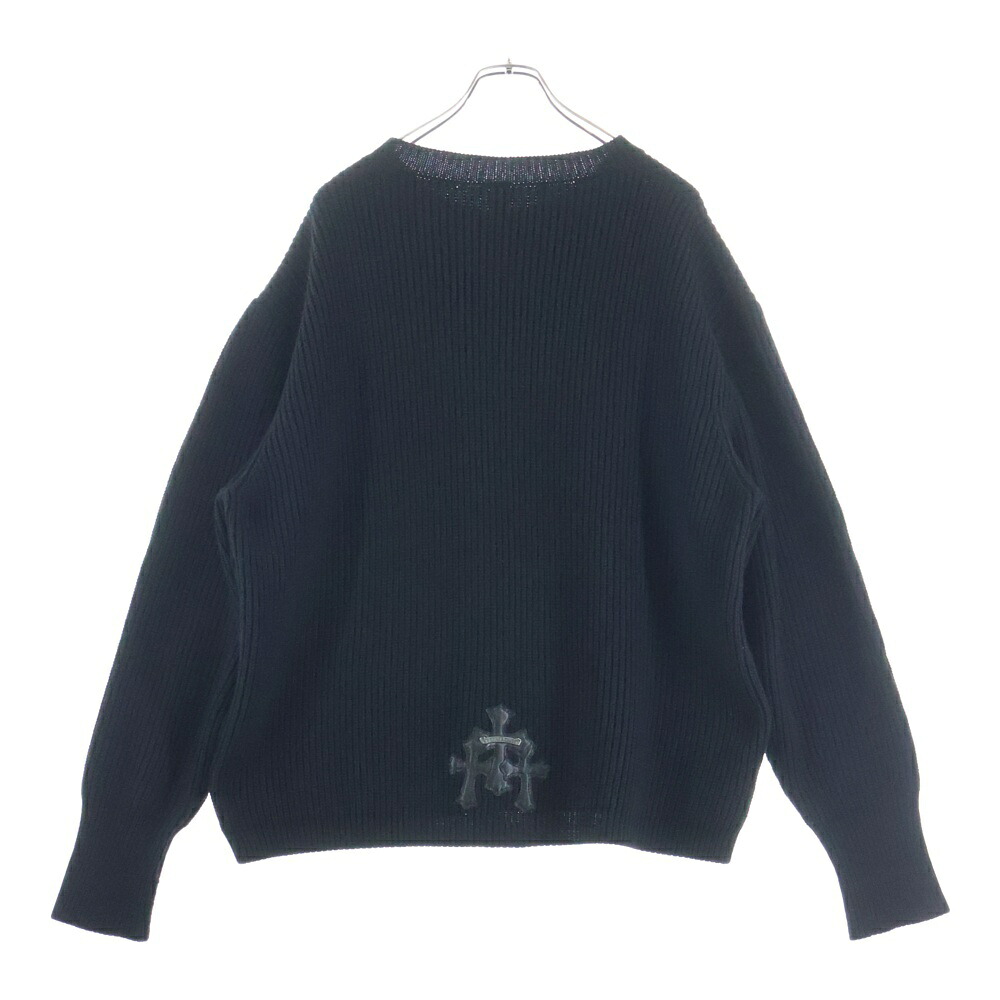 CHROME HEARTS(クロムハーツ) 大いさ:L Y NOT Triple Cross Leather Patch Cashmere Knit ワイ航空マイル セメタリークロス カシミール編み物 ティーシャツ 黒いこと【中古】【座標軸A】【色合い黒いこと】【取りまわしバス発着場原宿】