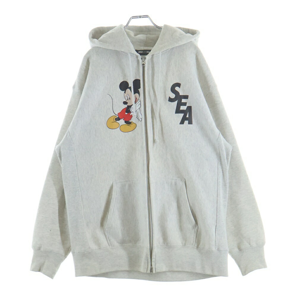 WIND AND SEA(ウィンダンシー) サイズ:XL ×DISNEY ZIP UP HODDIE ディズニー プリント ジップアップフーディー パーカー グレー WDS-C-DCN-24-Q2-01【中古】【程度B】【カラーグレー】【取扱店舗BRING THRIFT CLOSET 幕張店】