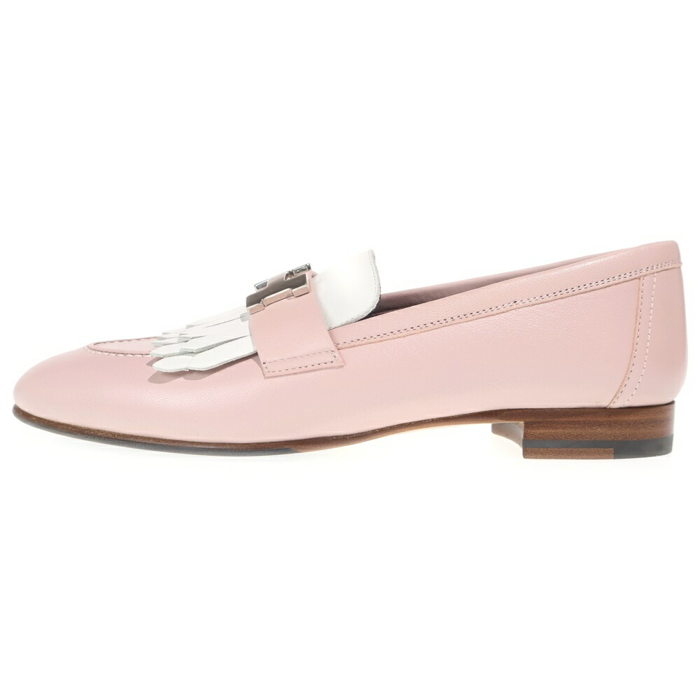 HERMES(エルメス) 大きさ:37 Moccasin Royal Calf Leather Loafers モカシン ロワイヤル カーフレザー 置き目毛皮 シューズ サクラ色【中古】【座標軸B】【色合いサクラ色】【取りまわしバス発着場新宿】