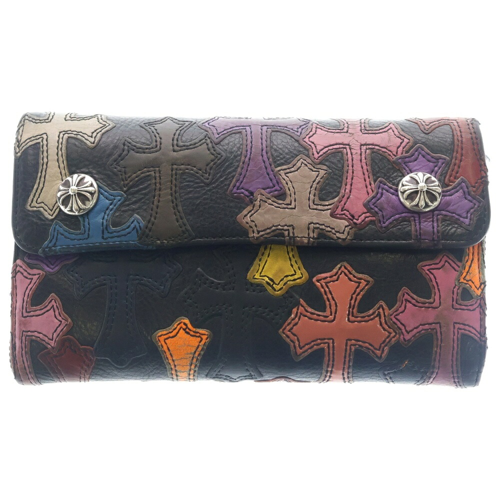 CHROME HEARTS(クロムハーツ) WAVE CROSS PATCH はりつけ台継ぎ切れ付き添い人 クロスボールボタン ウェーブレザーウォレット マルチ【中古】【座標軸B】【色合いマルチ色合い】【取りまわしバス発着場BRING福岡天神店】
