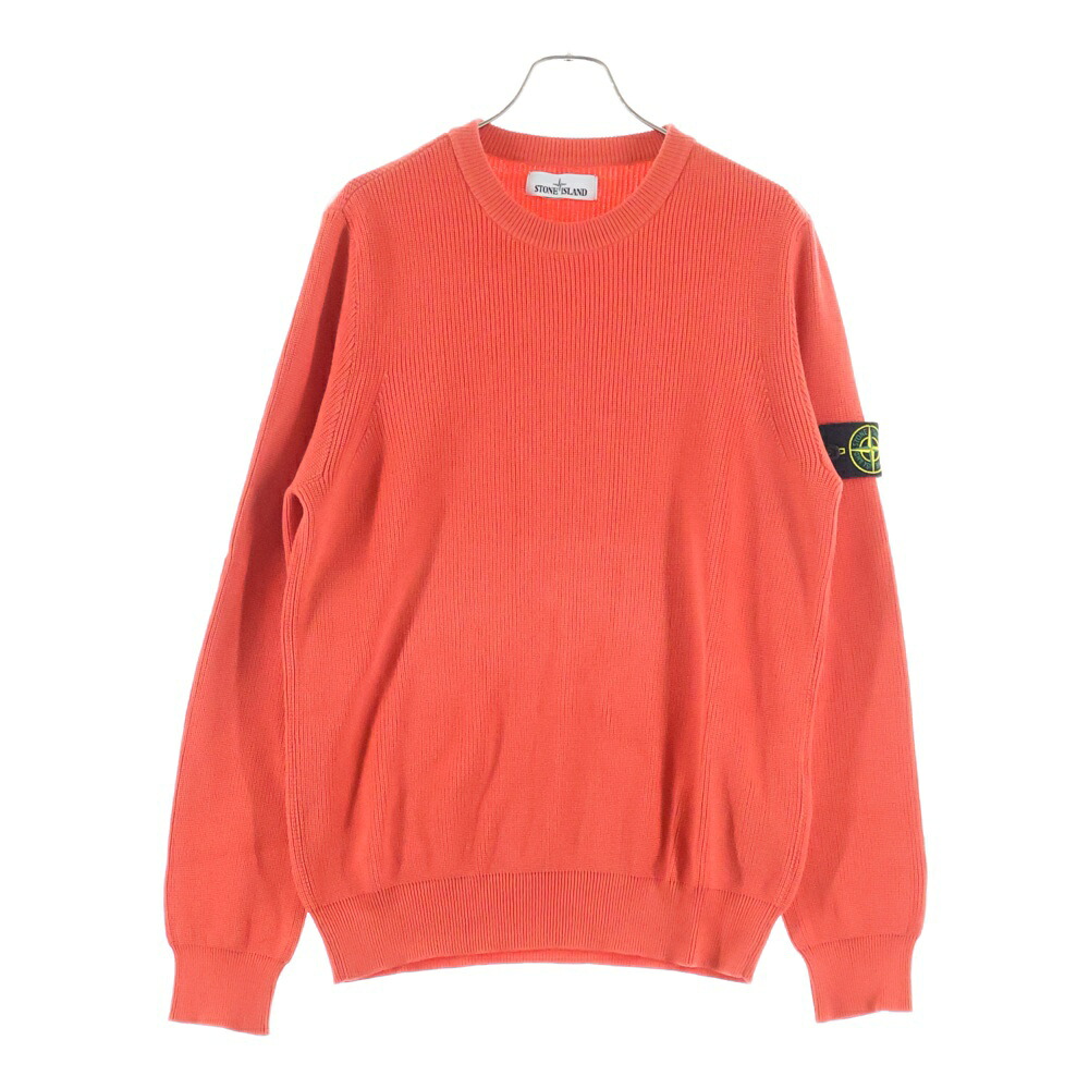STONE ISLAND(ストーンアイランド) 大きさ:L 22SS Ripped Cotton Knit 7615550D8 綿織物 労働者の一団素っ首 肋筋 編み物 オレンジ色【中古】【座標軸A】【色つやオレンジ色】【取りまわしバス発着場BRING梅田茶屋町店】