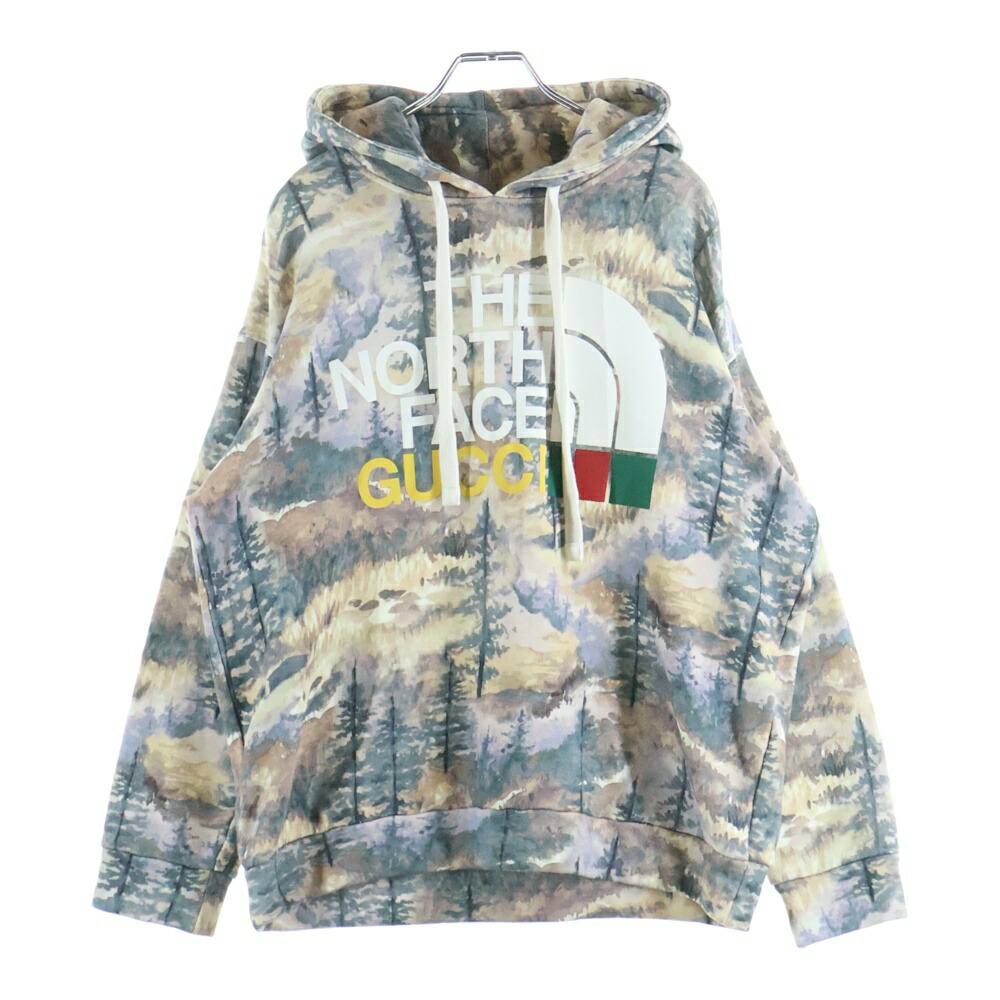 GUCCI(グッチ) サイズ:M 22SS×THE NORTH FACE COTTON HOODIE 総柄 ブランドロゴ プルオーバーパーカー フーディー マルチ【中古】【程度A】【カラーマルチカラー】【取扱店舗BRING仙台店】