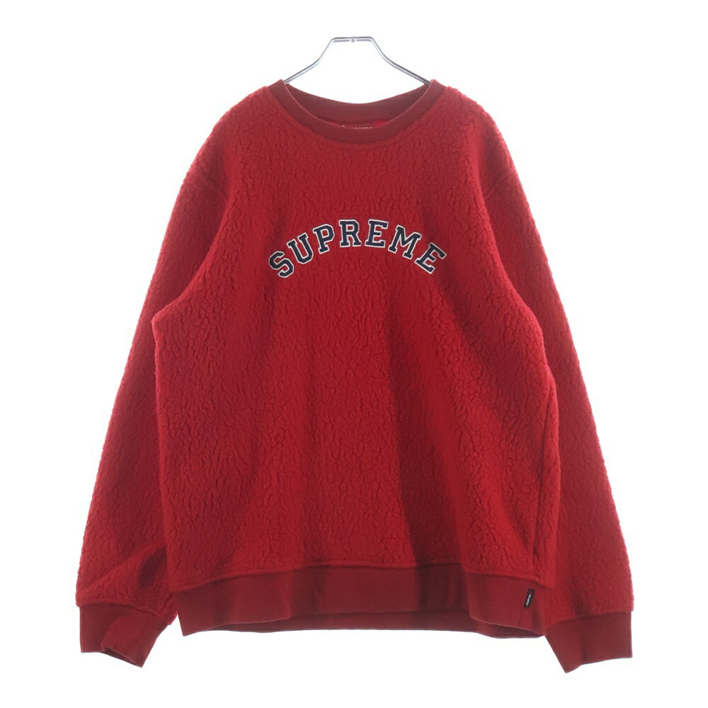 SUPREME(シュプリーム) 大きさ:XL 17AW Polartec Deep Pile Crewneck ロゴタイプ刺しゅう ポーラテック 労働者の一団素っ首 フリース 調教師 赤いこと【中古】【座標軸B】【色つや赤いこと】【取りまわしバス発着場BRING亜米利加村店】