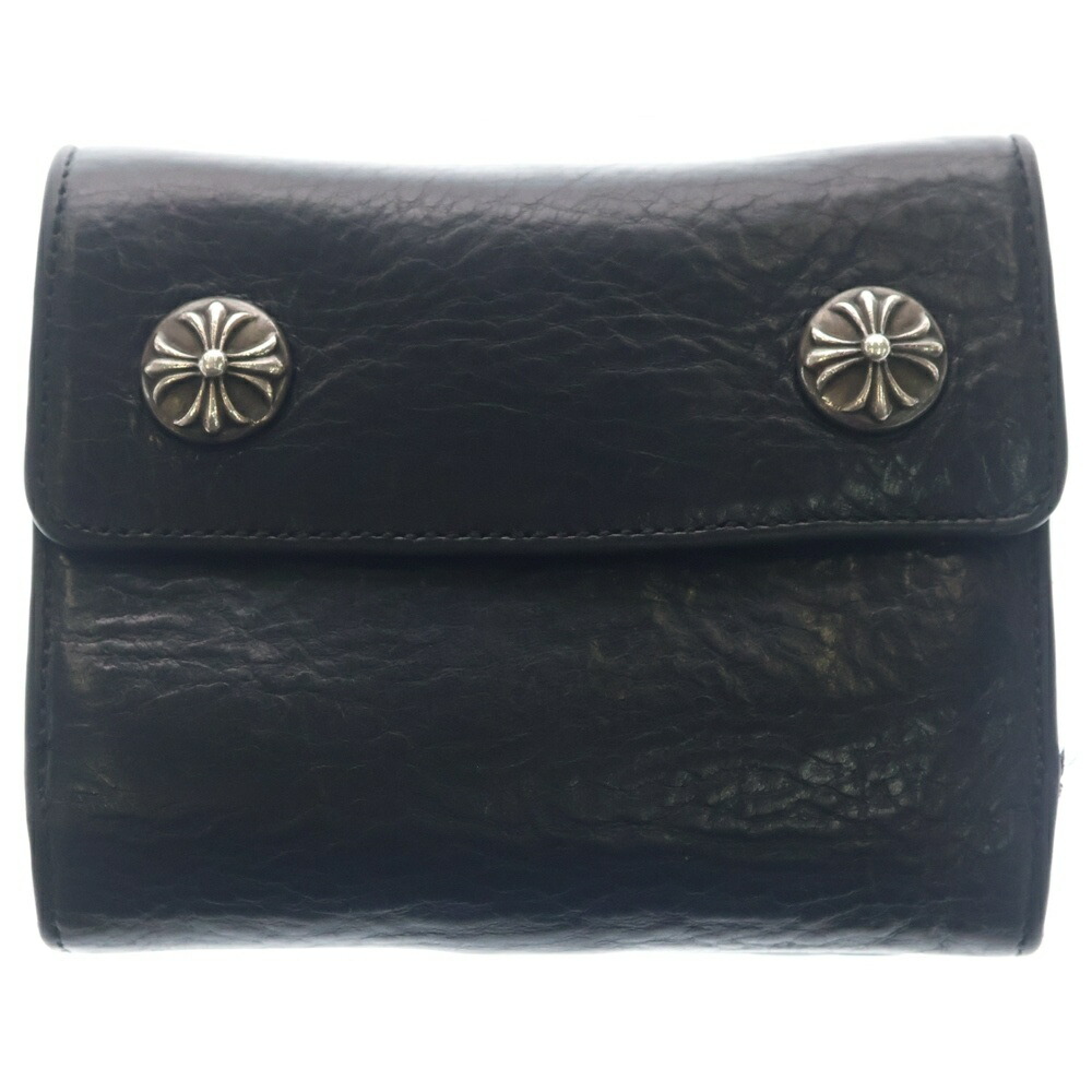 CHROME HEARTS(クロムハーツ) LIL SPOON リルスプーン クロスボタンレザー金入れ 黒いこと/しろがね色【中古】【度合いB】【色つや黒いこと】【取りまわしバス発着場OneStyle新宿店】