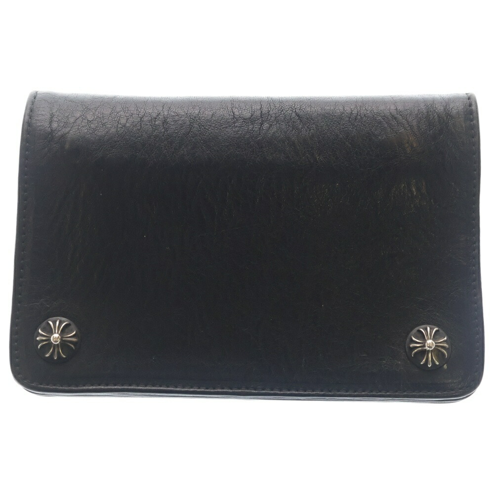 CHROME HEARTS(クロムハーツ) 2ZIP 2ジップ クロスボールボタンレザーウォレット 金入れ 黒いこと BCA363【中古】【度合いB】【色つや黒いこと】【取りまわしバス発着場BRING亜米利加村店】