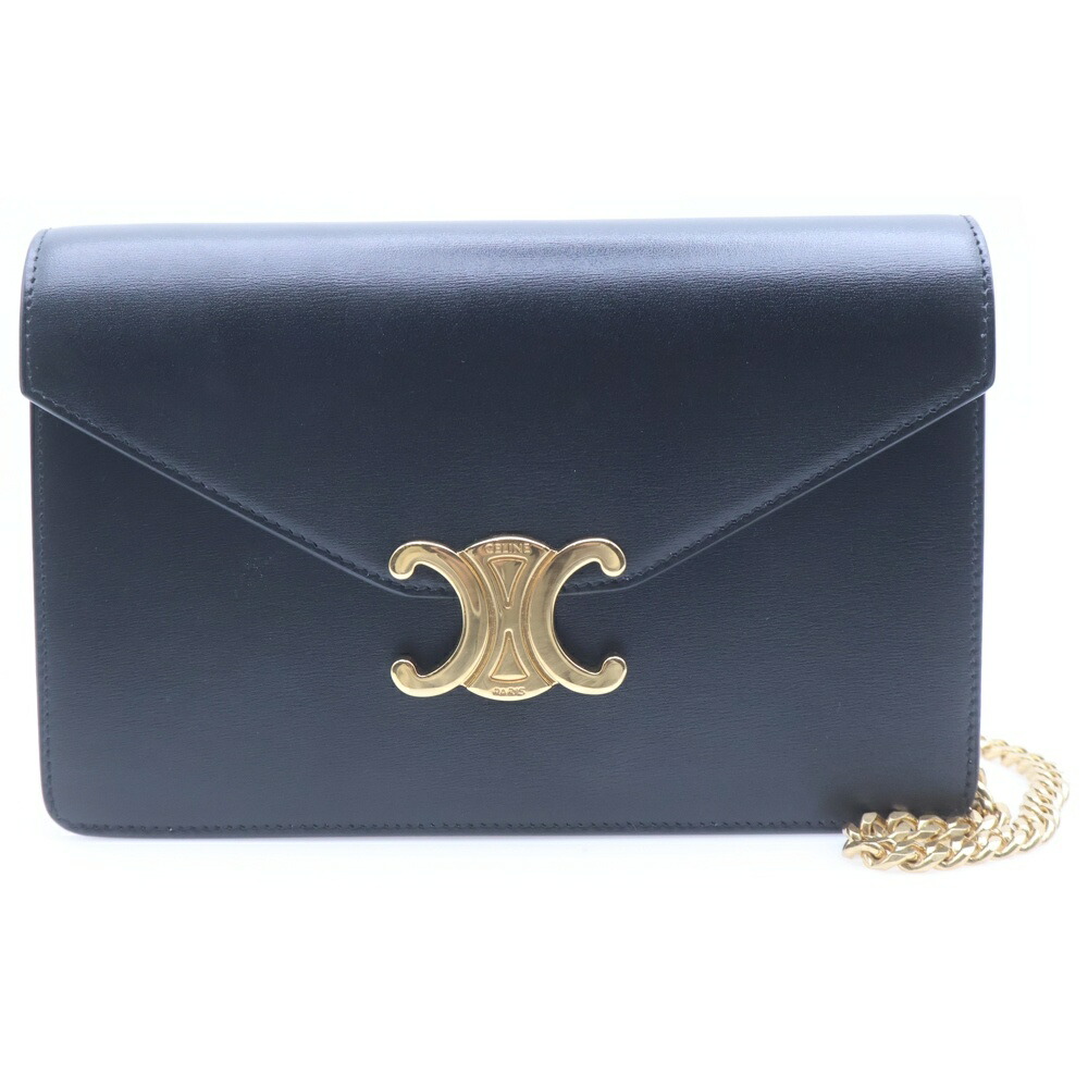 CELINE(セリーヌ) サイズ:- トリオンフ マーゴ チェーンショルダーバッグ ブラック レザー ゴールド金具【中古】【程度A】【カラーブラック】【取扱店舗新宿】