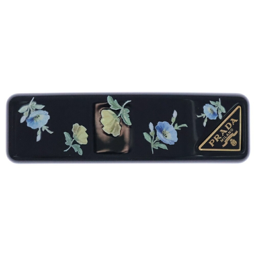 PRADA(プラダ) 花柄 お花 バレッタ 髪の毛ゼムクリップ 黒いこと ゴールド金具【中古】【座標軸B】【色合い黒いこと】【取りまわしバス発着場BRING京都河原町店】