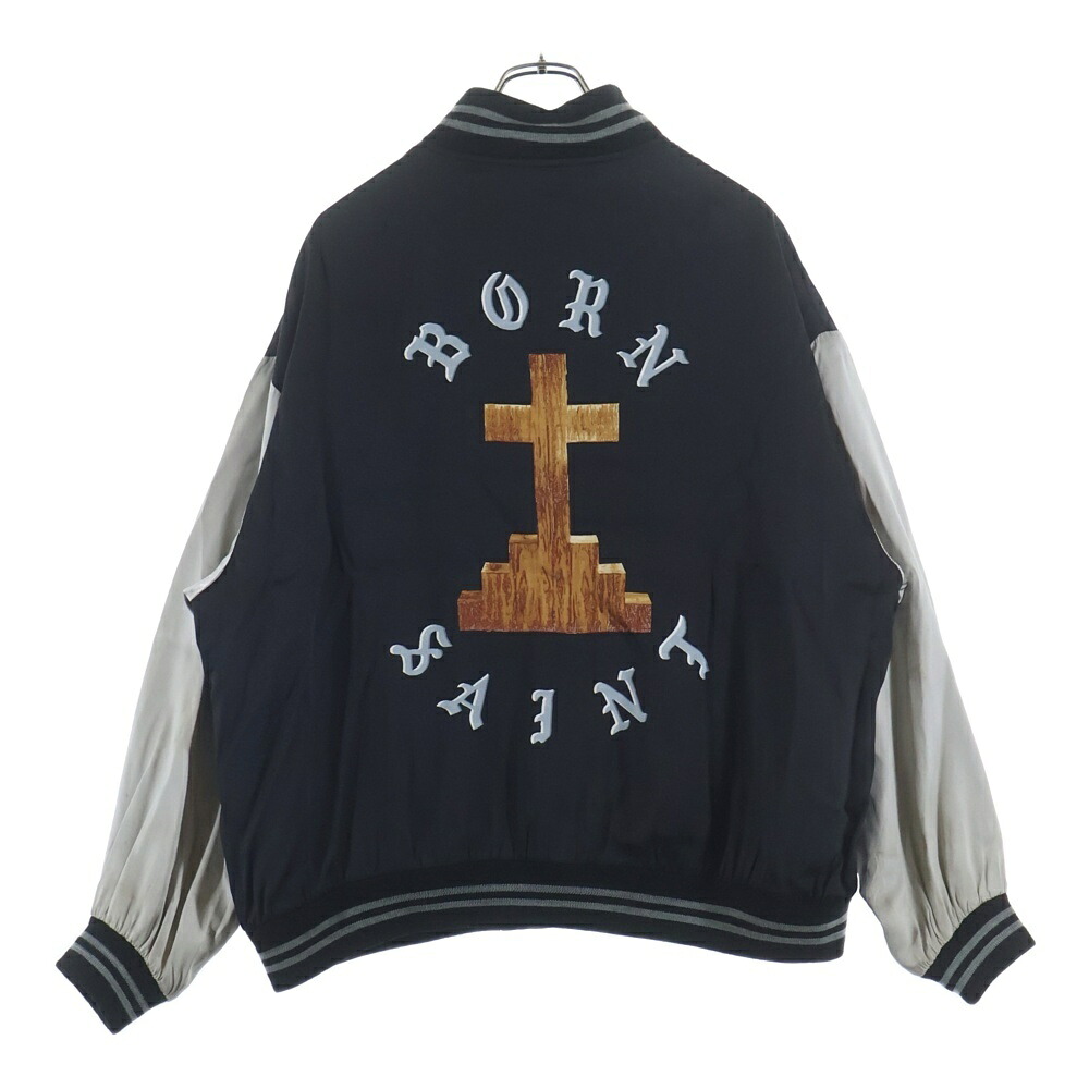 SAINT MICHAEL(セントマイケル) 大きさ:L ×BORN X RAISED BR SATIN JACKET 繻子上衣 スカジャン 差し上げ物上衣 黒いこと SM-YS8-0000-C12【中古】【座標軸B】【色合い黒いこと】【オンライン制限事項商いもの】