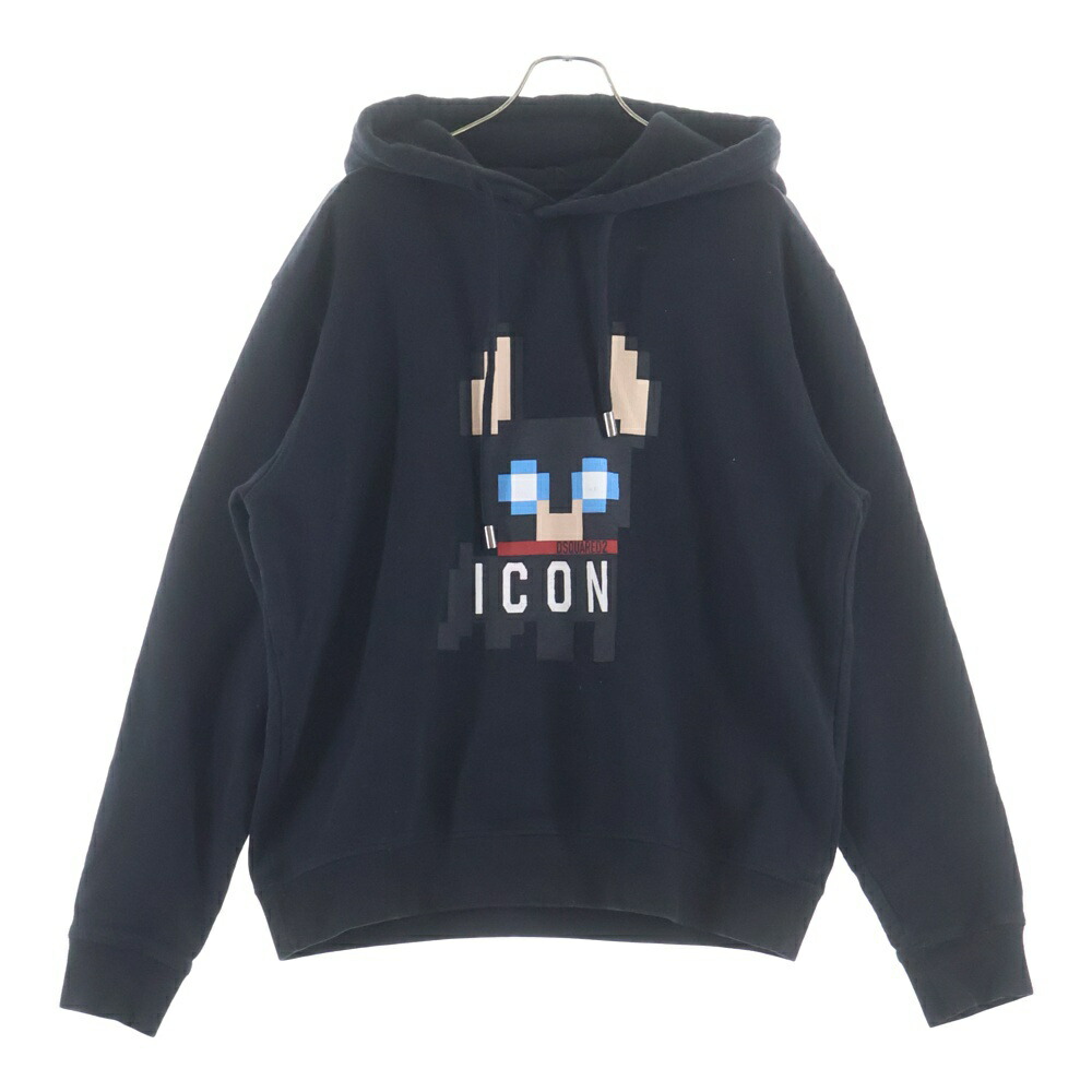 DSQUARED2(ディースクエアード) サイズ:XL ICON COOL HOODIE アイコンクールフーディー プリントプルオーバーパーカー ブラック S79GU0105 S25516【中古】【程度B】【カラーブラック】【オンライン限定商品】