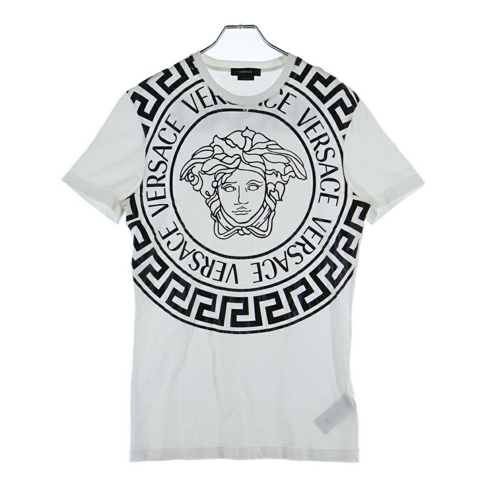 VERSACE(ヴェルサーチ) 大いさ:XS ロゴプリントデザイン 半袖ティーシャツ カットソー 白いこと【中古】【座標軸B】【色合い白いこと】【オンライン制限事項商いもの】 トップス-メンズファッション-Tシャツ・カットソー