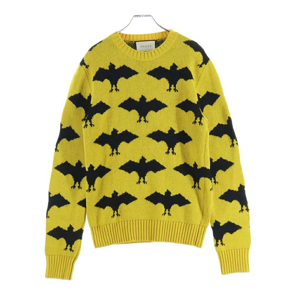 GUCCI(グッチ) 大きさ:S Wool Knit Sweater クルーネックウールニットセーター 黄色 493648 X9E79【中古】【座標軸A】【色合い黄色】【取りまわしバス発着場原宿】