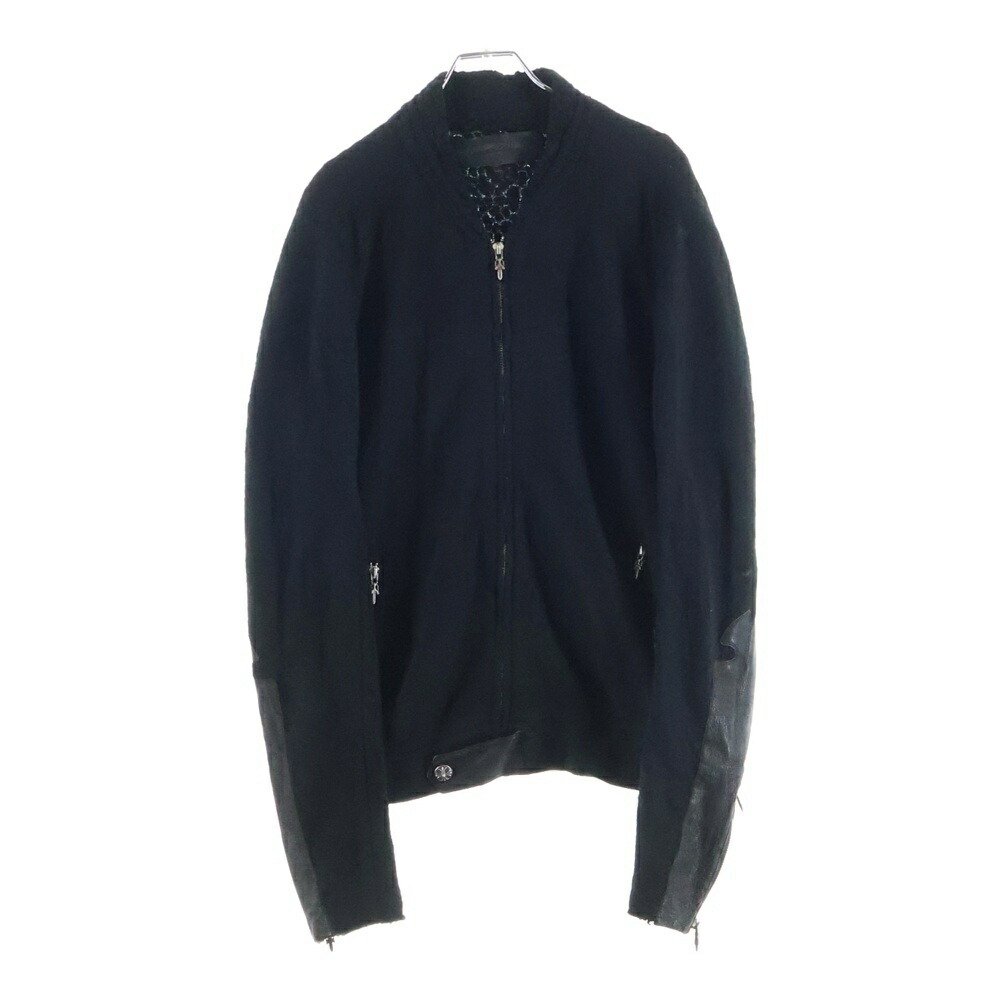 CHROME HEARTS(クロムハーツ) 大きさ:M CASHMERE JACKET アームフレアニーレザー ダガージップ カシミヤニットジャケット 黒いこと【中古】【度合いA】【色つや黒いこと】【取りまわしバス発着場原宿】