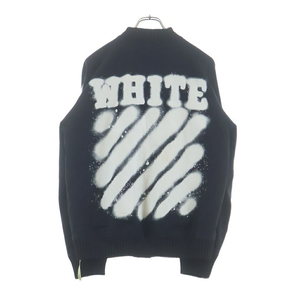 OFF-WHITE(象牙色) 大いさ:M 17SS SPRAY VARSITY JACKET 吹きつける図案化 ヴァーシティージャケット 黒いこと【中古】【度合いB】【色合い黒いこと】【取りまわしバス発着場BRING仙台店】 コート・ジャケット-メンズファッション