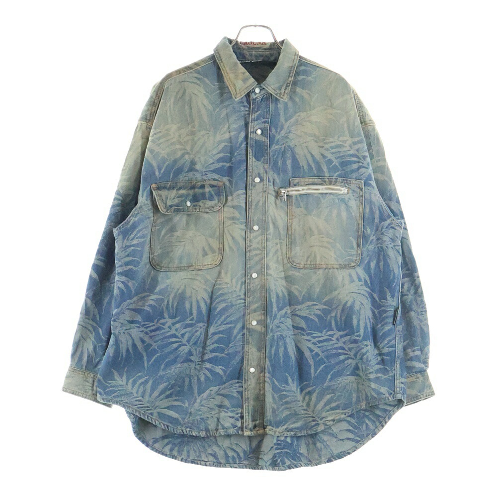 Palm Angels(パームエンジェルス) サイズ:M 22SS JUNGLE LEAF PRINT DENIM SHIRT リーフ柄 フロントポケット デニムシャツ インディゴ PMYD015S22DEN002【中古】【程度B】【カラーブルー】【取扱店舗BRING仙台店】