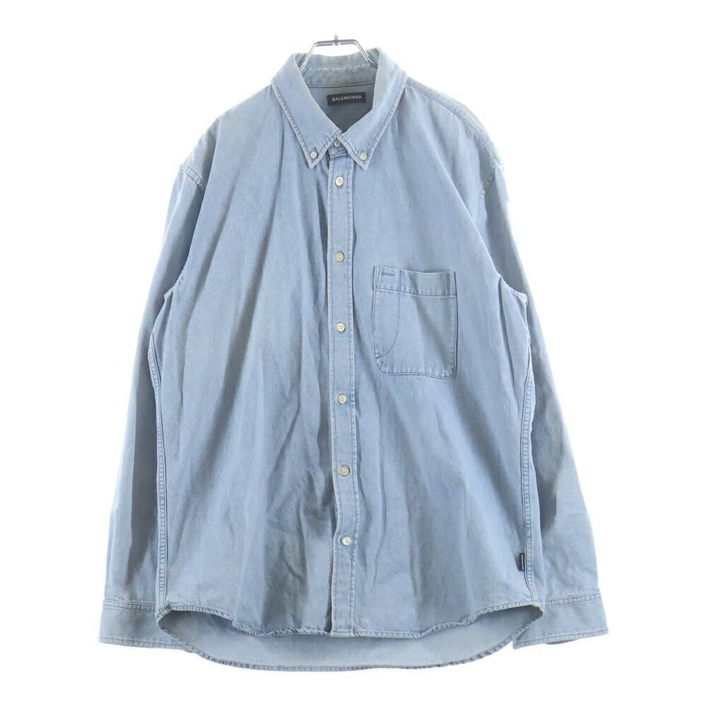 BALENCIAGA(バレンシアガ) サイズ:38 19SS BACK LOGO DENIM SHIRT バックロゴオーバーサイズデニムシャツ ライトブルー 557578 TYE24【中古】【程度B】【カラーブルー】【取扱店舗BRING梅田茶屋町店】