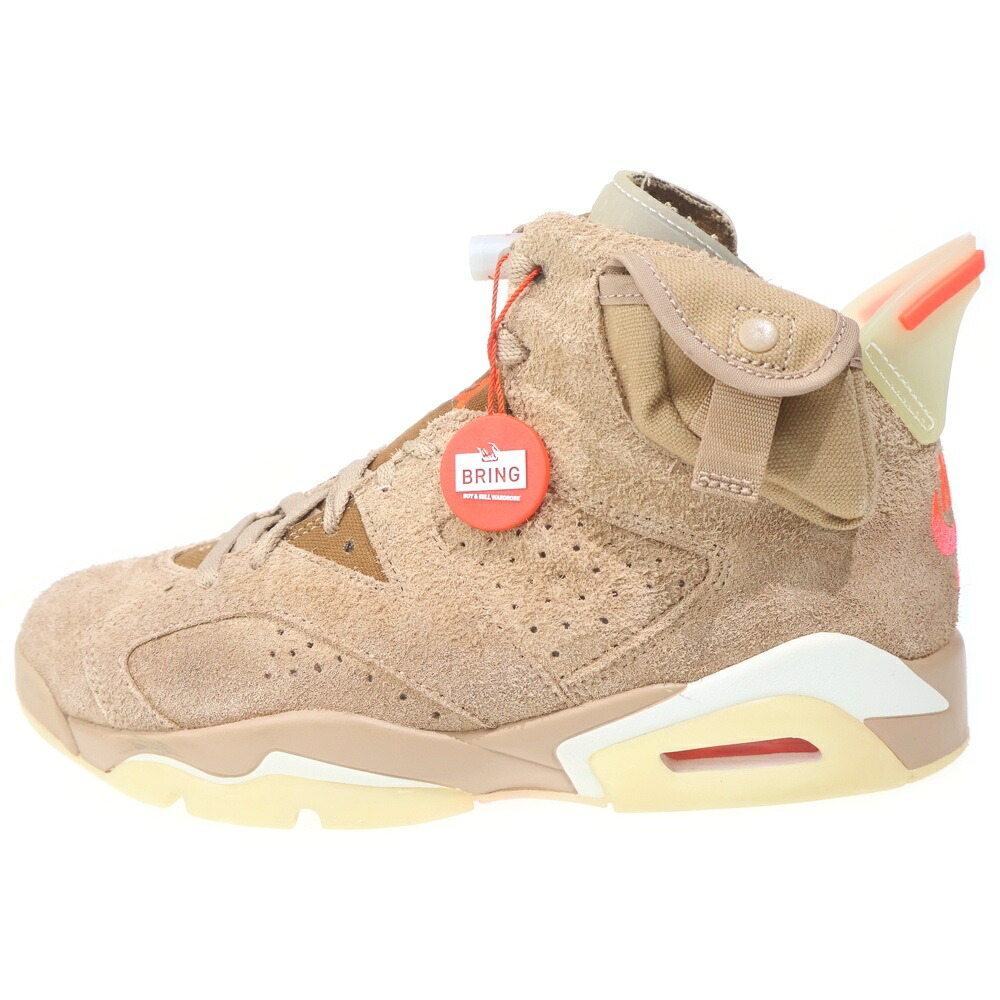 NIKE(ナイキ) 大きさ:26.0珊 ×TRAVIS SCOTT AIR JORDAN 6 RETRO SP BRITISH KAHKI DH0690-200 トラヴィススコット エアジョーダン6 ハイカットスニーカー US8/26珊【中古】【度合いA】【色つやベージュ】【取りまわしバス発着場BRING KICKS】