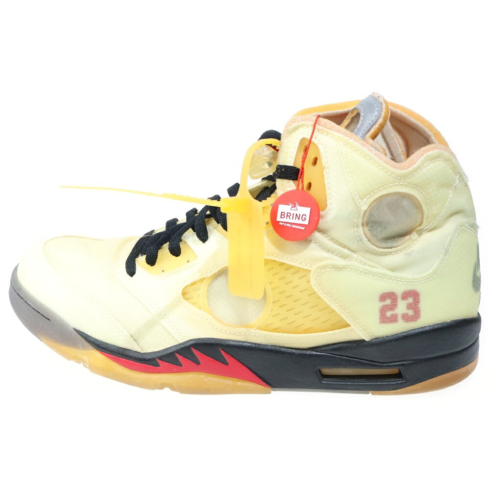 NIKE(ナイキ) 大きさ:32.0珊 ×OFF-WHITE AIR JORDAN 5 RETRO SP SAIL 象牙色 エアジョーダン5 レトロ セイル ハイカットスニーカー 象牙色 US14/32珊 DH8565-100【中古】【度合いB】【色つやベージュ】【取りまわしバス発着場BRING KICKS】