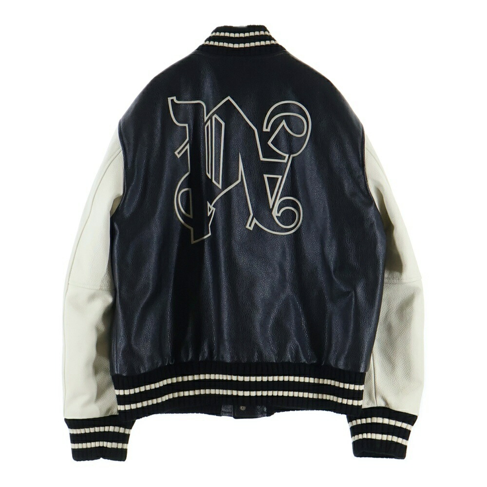 Palm Angels(パームエンジェルス) 大きさ:L Varsity Monogram Bomber Jacket PMEK001E23FAB001 ヴァーシティ モノグラム ボンバージャケット なめし革 スタジャン 黒いこと【中古】【座標軸B】【色合い黒いこと】【取りまわしバス発着場BRING札幌店】