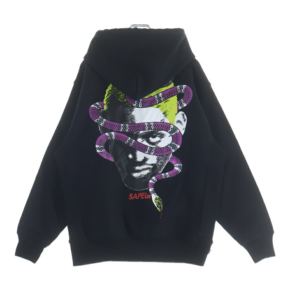 SAPEur(サプール) 大きさ:M YEAR OF THE SNAKE HOODIE スネークバックプリント 流汗 ティーシャツパーカー 黒いこと【中古】【座標軸B】【色つや黒いこと】【オンライン押さえる商いもの】