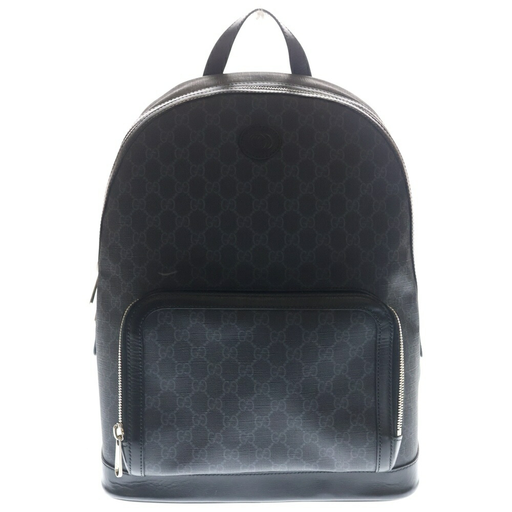 GUCCI(グッチ) GGスプリーム インターロッキングG 背嚢 うしろ側容器に並べる 黒いこと なめし革×PVC 704017 しろがね色金具【中古】【度合いB】【色つや黒いこと】【取りまわしバス発着場BRING京都河原町店】