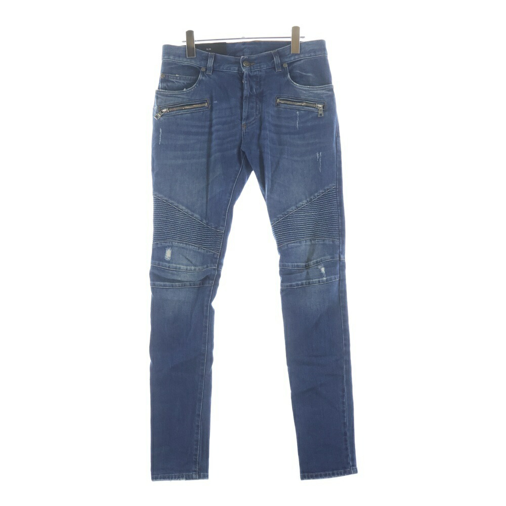 BALMAIN(バルマン) 大きさ:29 4衣嚢 不都合製作 バイカーデニムパンツ か細い MG005DB68 インディゴ【中古】【座標軸B】【色つや青み】【取りまわしバス発着場BRING聖堂店】