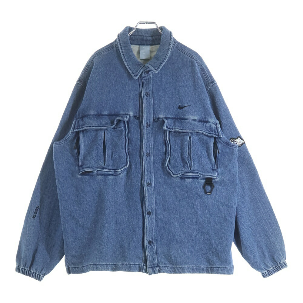 NIKE(ナイキ) 大きさ:L ×DRAKE NOCTA OPAL LILY PAD DENIM SHIRT ドレイク ノクタ 乳白色リリー パッド 長袖ジーンズプルオーバー インディゴ FZ3260-486【中古】【座標軸B】【色合い青色】【オンライン制限事項商いもの】