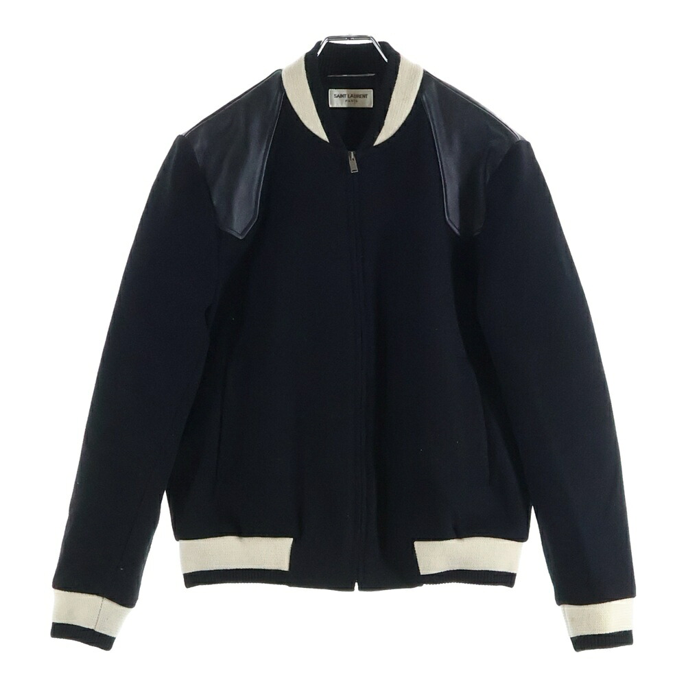 SAINT LAURENT PARIS(サンローランパリ) サイズ:46 ショルダーレザー切り替え ジップアップテディジャケット スタジャン ブラック 583970 Y180W【中古】【程度B】【カラーブラック】【取扱店舗新宿】｜ブランド買取・販売　BRING