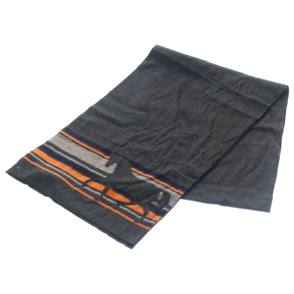 HERMES(エルメス) 袈裟 馬ロゴタイプ 黒 カシミヤ×地絹【新古品/中古】【度合いS】【色つや薄墨色】【オンライン押さえる商いもの】